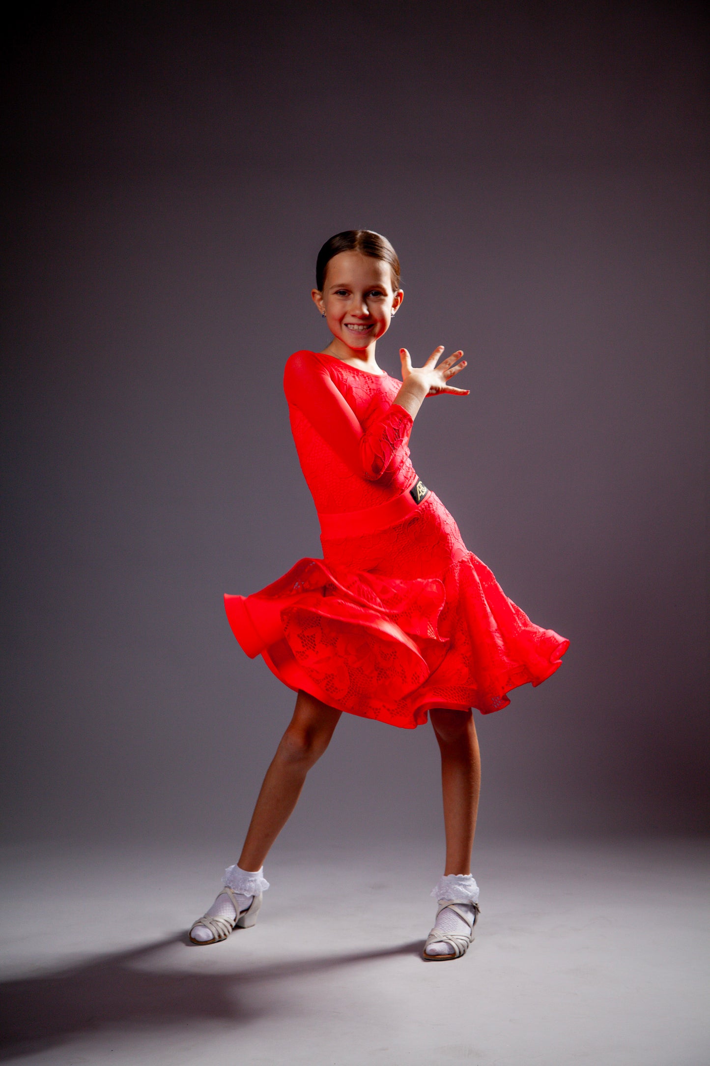 Juvenile dress Callie in fluorescent red color