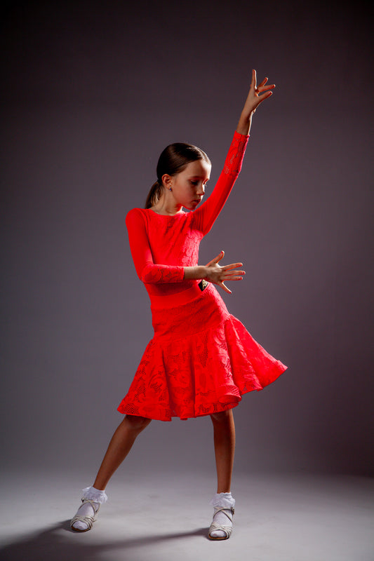 Juvenile dress Callie in fluorescent red color