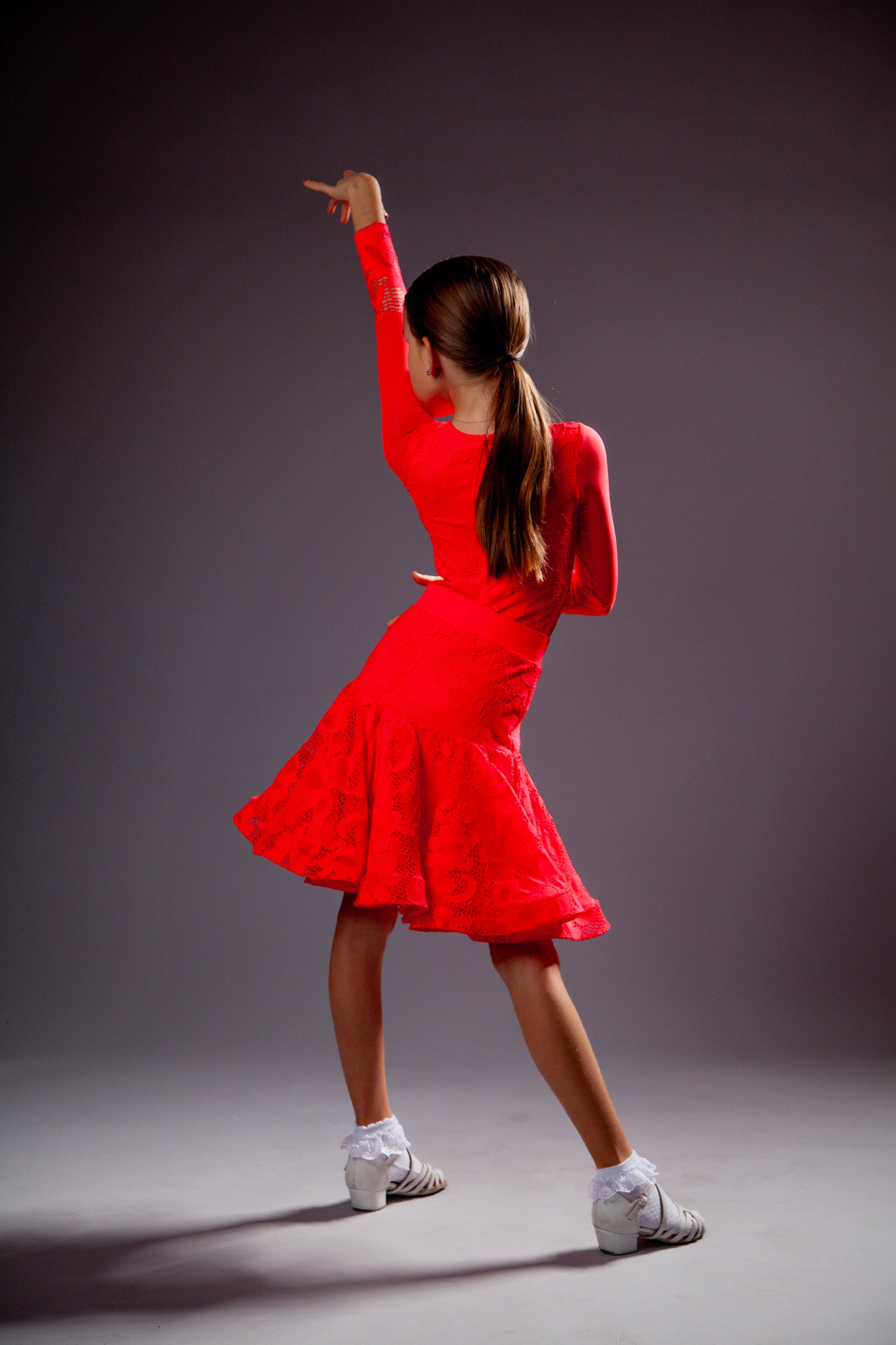 Juvenile dress Callie in fluorescent red color