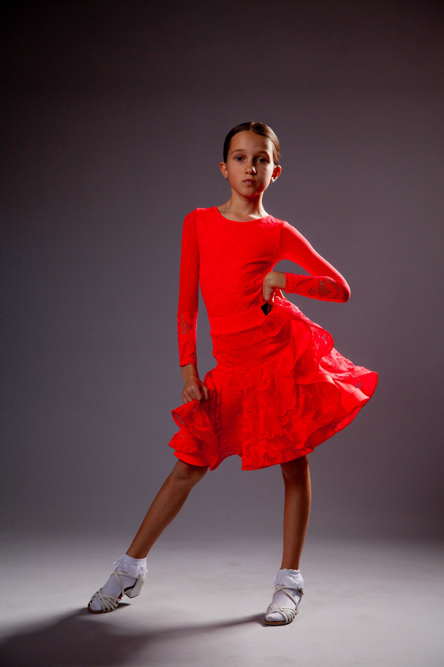 Juvenile dress Callie in fluorescent red color