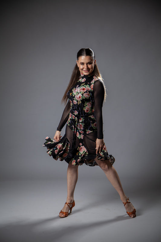 RENT ME: Black and flowers latin dress in size S