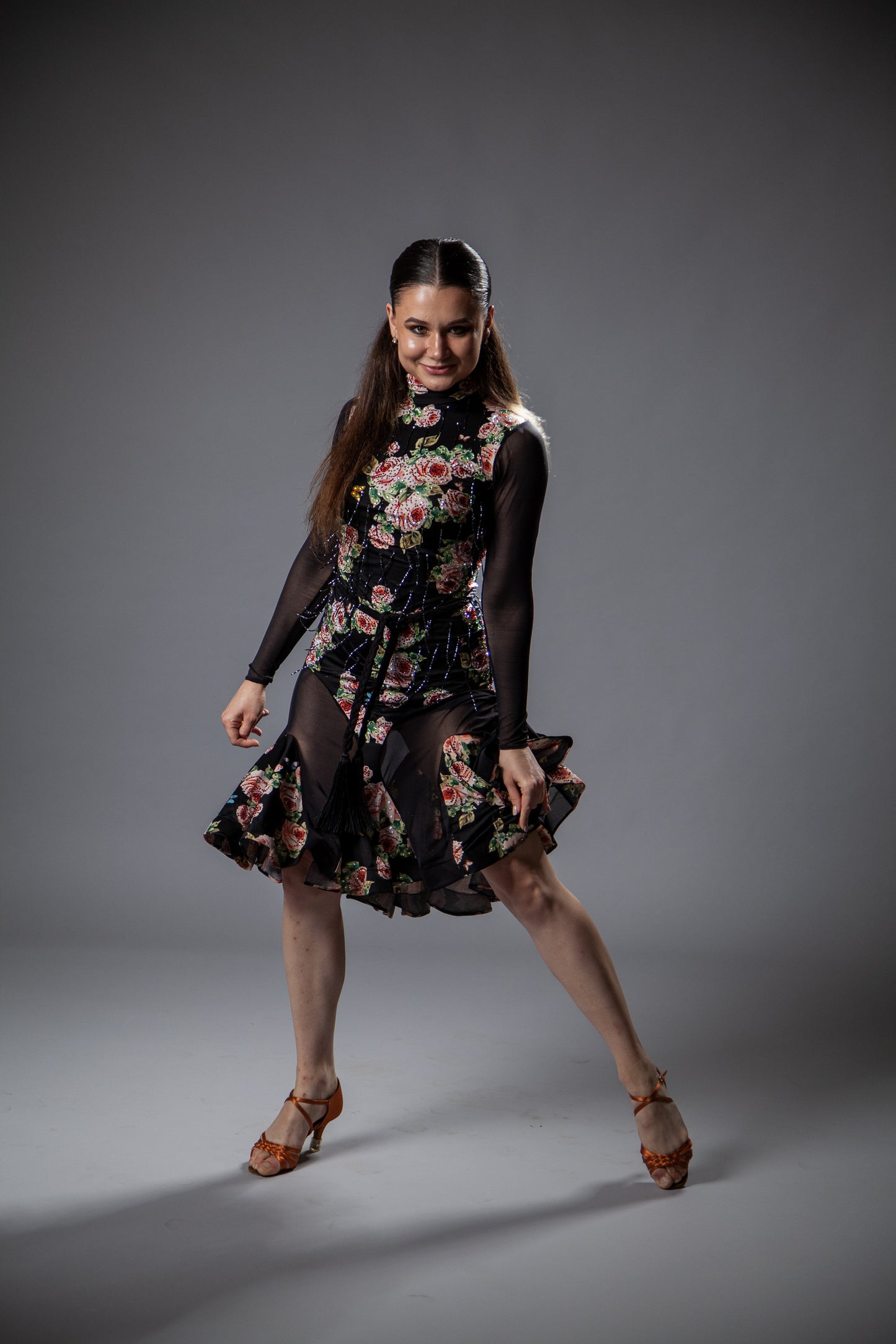 RENT ME: Black and flowers latin dress in size S